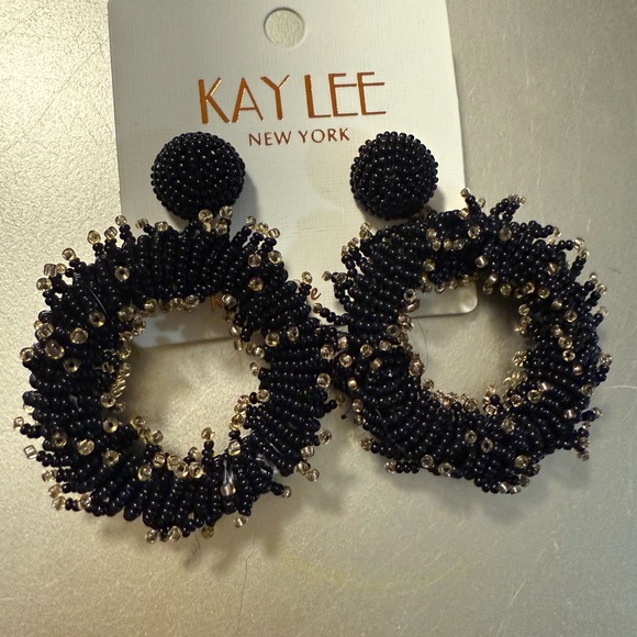 Kay Lee New York Jewelry - Kay Lee New York Black Beaded Hoop Earrings